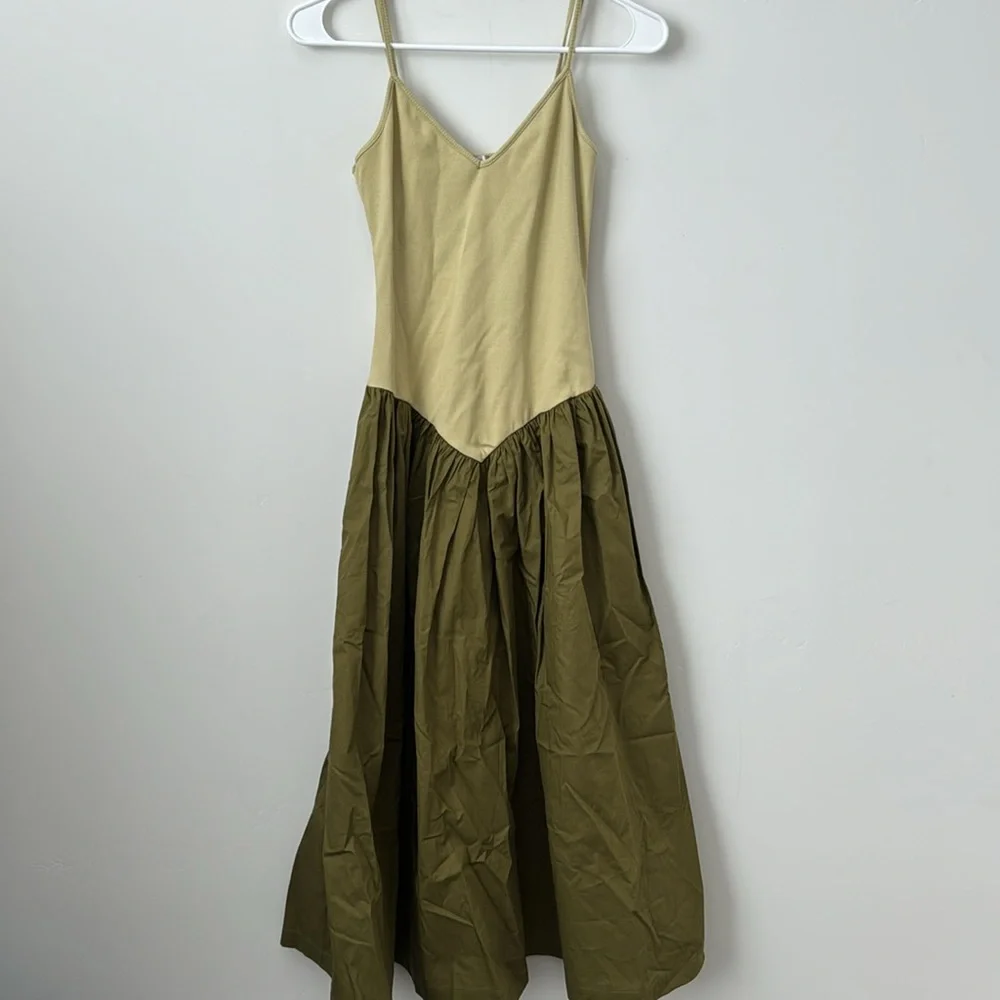 Anthropologie Maeve Sleeveless Ribbed DropWaist Poplin Twofer Midi Dress Size:XS - Picture 4 of 10